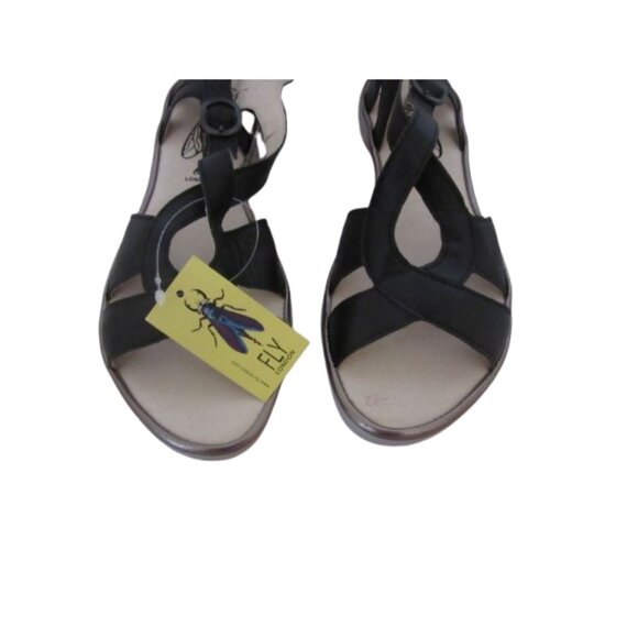 New w Box, Fly London Black Leather Cula Sandals Size 41 EU / 8 US - Picture 3 of 7